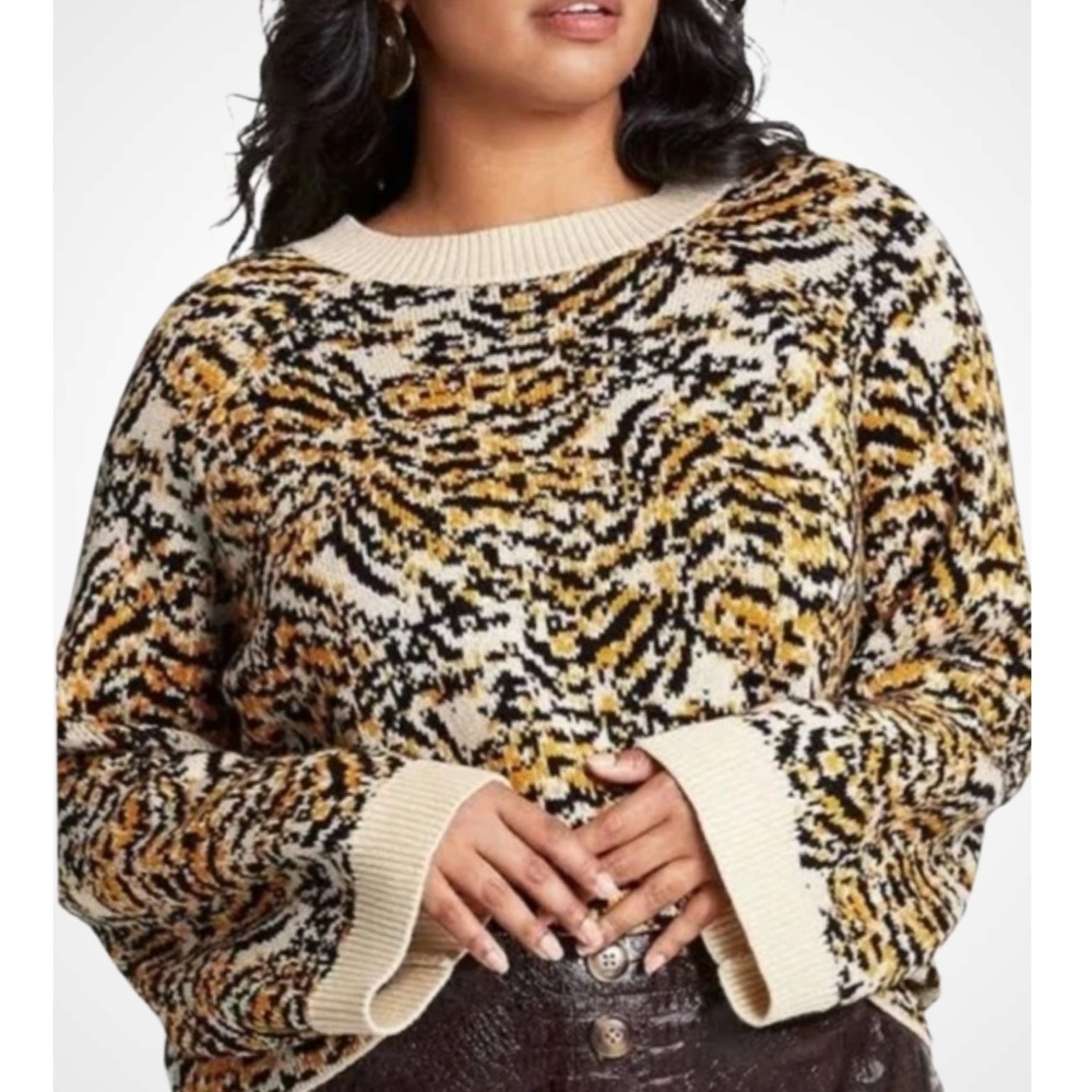 Rachel Comey Cream Black & Yellow Tiger Animal Print Round Neck Sweater L